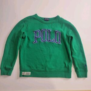 Polo Ralph Lauren fleece crewneck sweatshirt kelly green childs sz 7 Logo sleeve
